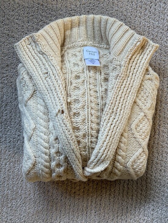 Garnet Hill Sweaters - Garnet Hill Cream Fisherman's Cardigan Sweater